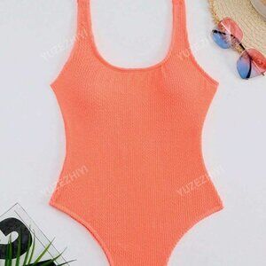 Textured Backless One Piece Swimsuit
